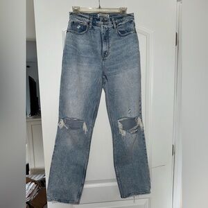 Abercrombie & Fitch Light Blue Distressed 90s Straight ultra high rise Leg Jeans